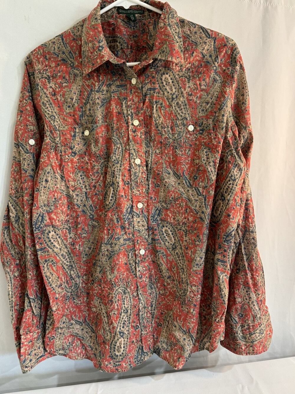 Lauren Jeans Co Ralph Lauren Large Long Sleeve Blouse Paisley 100% Cotton 0020
